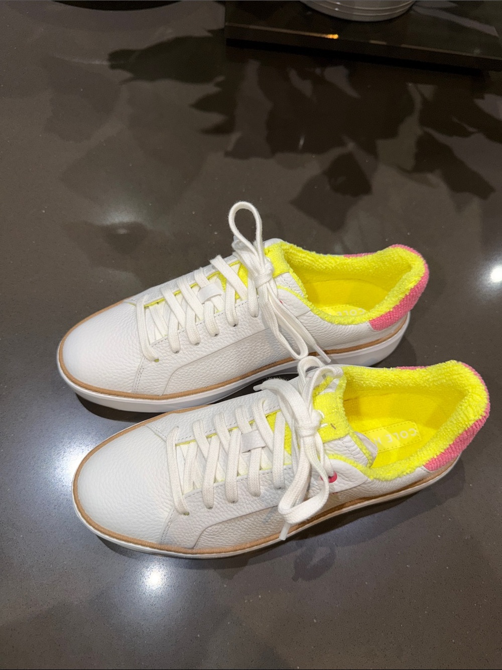 Cole Haan White Low-Top Sneakers with Neon Yellow & Pink Lining